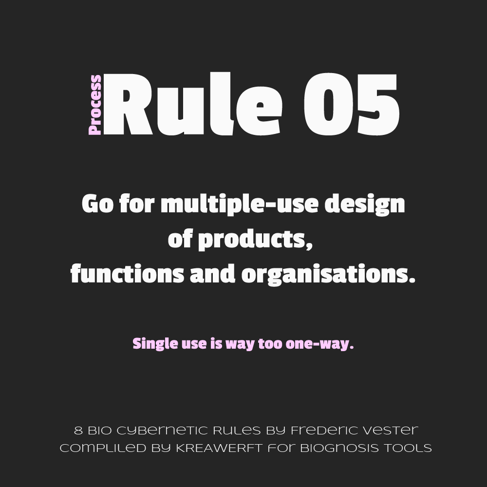 Frederic Vester Process Rule - Go for multiple-use design of products, functions and organisations.
